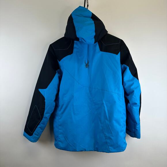 Spyder Leader Full Zip Insulated Winter Jacket Blue Black Colorblock Youth 14 - Picture 9 of 16